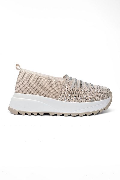 RABU Bej Stone Pantofi casual pentru damă, tricotaj cu talpă înaltă