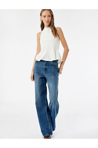 Koton Halter Neck Sleeveless Crepe Peplum Blouse