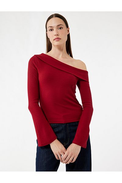 Koton Cotton Slim Fit Long Spanish Sleeve Off-The-Shoulder T-Shirt