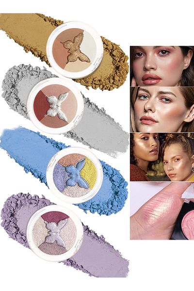 Colorina 4 Pcs Multi-Colored Blush Powder Set, Long Lasting Contour and Highlighter Palette for Cheek & Eye