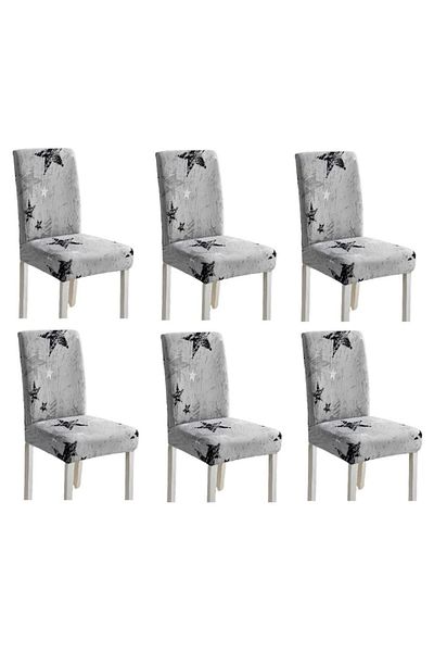 OEM Set 6 huse universale pentru scaune, poliester, imprimeu elegant, MS STAR, gri-cer