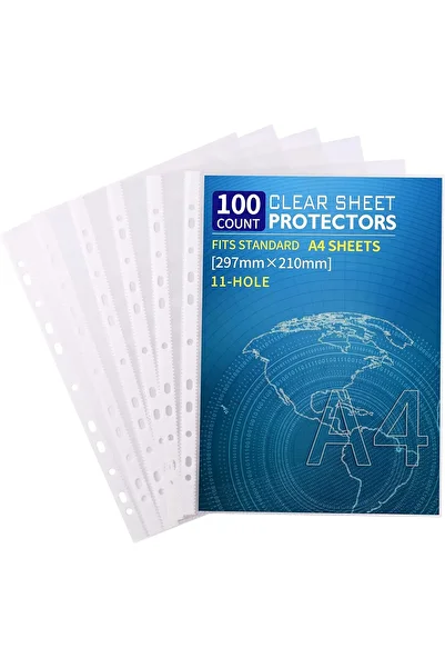 Others HUA JIE A4 Clear Sheet Protectors (100pcs) A4 Poly Punched Pockets for Ring Binders