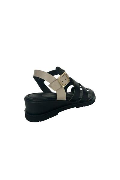 KEMAL TANCA 862 M-562 Women's Khaki Leather Filled Heel Sandals