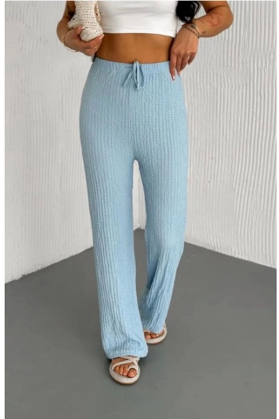 Tam12den Home Women's Wide Leg Bubble Gufre Fabric Pocketed Elastic Waist Com...