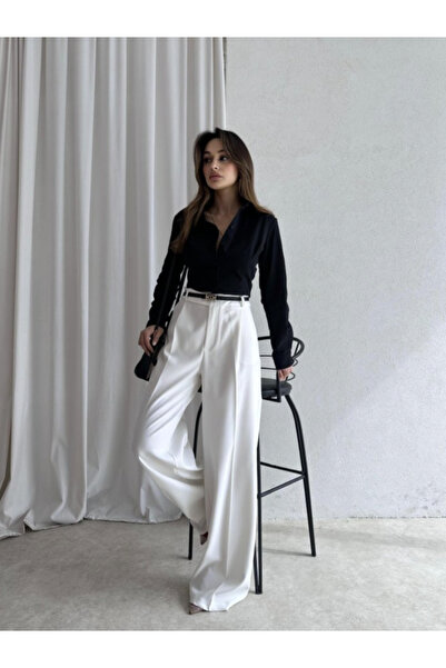 Klex Women's White High Waist Palazzo Pants – Stylish and Modern Cut