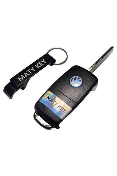 OEM Carcasa cheie VW BORA tip briceag 2 butoane LED la mijloc logo albastru, cu breloc MATY KEY