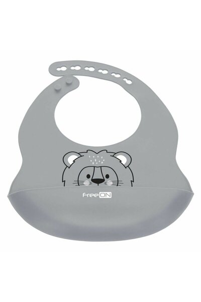 FreeON Baveta, FreeON, Moale, Din silicon, Fara BPA, Cu buzunar, 31 x 24 cm, Lion Grey