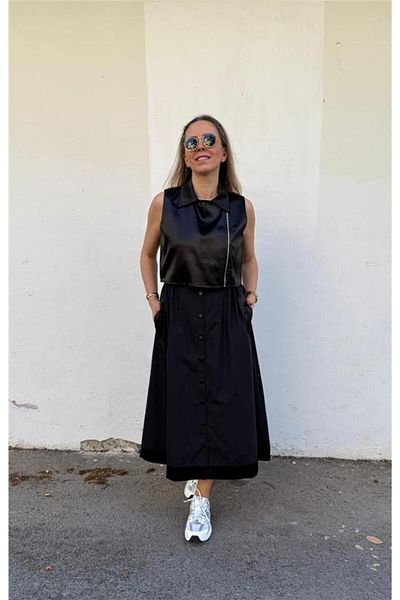 AYSL BUTİK Design Vest Zero Sleeve Shirt Dress