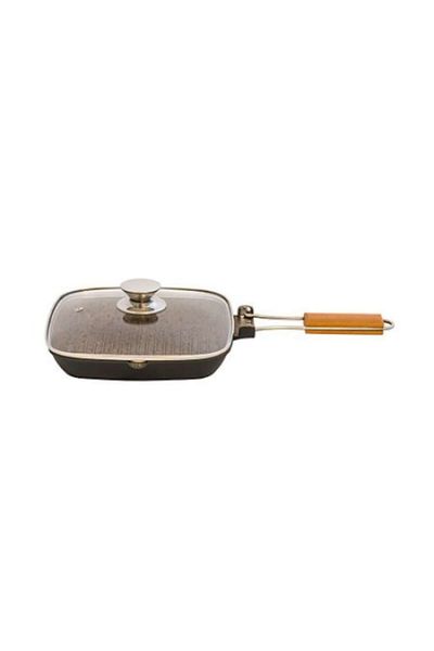 OEM Grill pan aluminum with granite interior, glass lid + 3-piece knife set