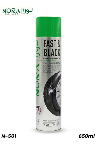 Nora بخاخ تلميع الإطارات فاست بلاك لحماية ولمعان نظيف 650 مل N-501