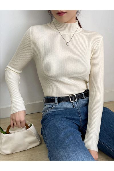 Ugdelia Women's Ribbed Flexible Basic Knitwear Sweater
