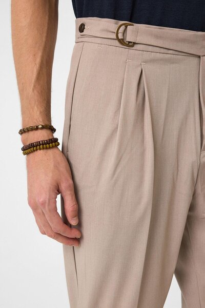 Antioch Koyu Taş Yüksek Bel Toka Kapama Pileli Erkek Pantolon