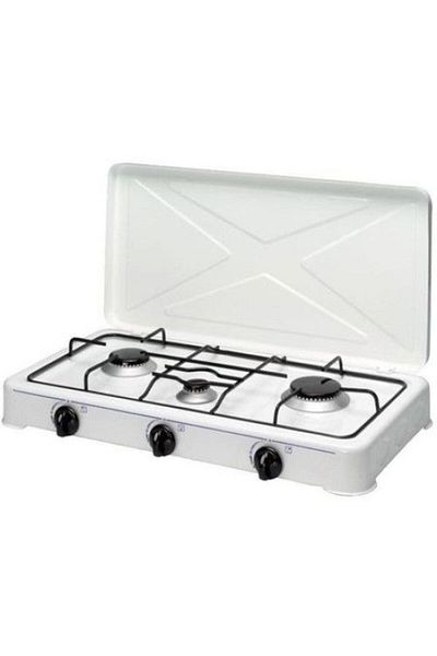OEM Aragaz emailat cu 3 ochiuri Nurgaz alb, capac detasabil, putere 0.9 KW, 1.5 KW si 1.9 KW (BMX1728)