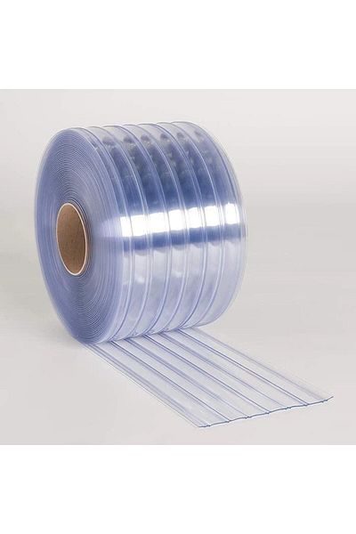 Generic PVC Strip Door Curtain, Clear Ribbed, 20cm Wide, 1.5mm Thick, 35 metre Bulk Roll