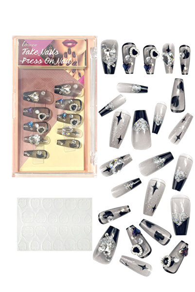 L&Wen مجموعة من 24 قطعة من الأظافر الصناعية و36 قطعة من أشرطة لاصقة للأظافر، أظافر قصيرة أنيقة مقاومة للتشقق، مثبتة بضغط فرنسي