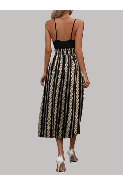 JANES Rochie de damă cu bretele dublu guler din viscoză cu model