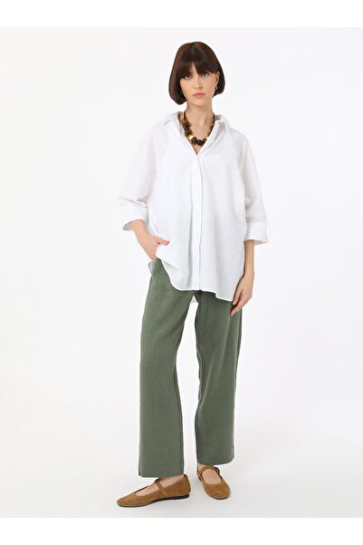 Refka Elastic Waist Linen Trousers - Khaki -