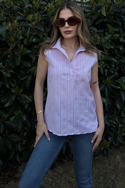 NEW LAVİVA Damă în dungi roz, țesătură de vară texturată, jumătate de plăcuță...