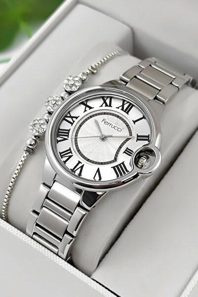 Ferrucci Steel Cord Steel Case Women Wrist Watch, 3 Atm Waterproof Silver Zmf...