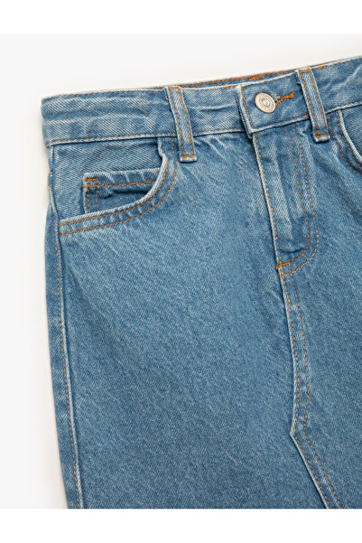 Koton Pamuklu Cep Detaylı Yırtmaçlı Midi Denim Etek