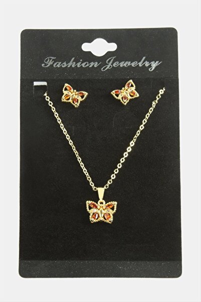 ZERO LAND طقم قلادة من حجر الزركون على شكل فراشة من ديبوميكس - أسود