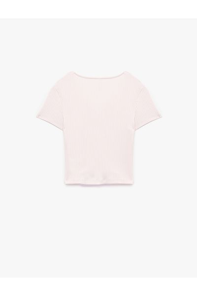 Koton Slim Fit Short Sleeve Ruched Cotton V Neck T-Shirt