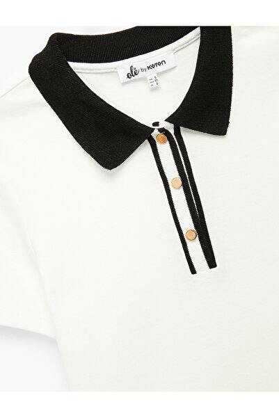 Koton Μπλουζάκι με κουμπιά ριγέ κοντομάνικο βαμβακερό γιακά πόλο