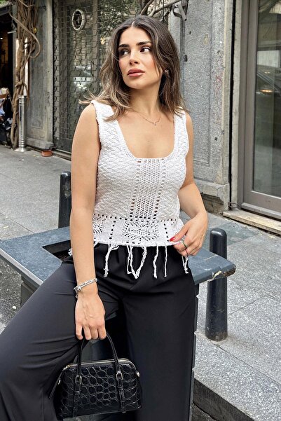 NEW LAVİVA Bluză de damă din tricotaje ecru ajurate - mercerizată, anti-trans...