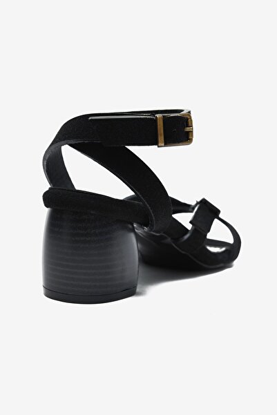 Seniorah Black Suede Ankle Strap Detailed Women's Thick Heeled Shoes