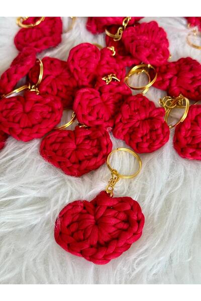 LikyaDükkan 50 Knitted Red Heart Keychains