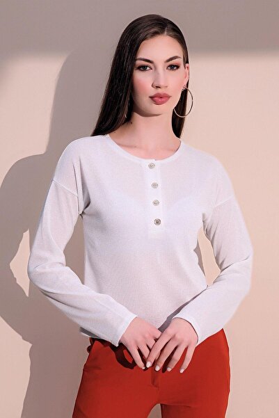 NEW LAVİVA Γυναικεία λεπτή πλεκτή μπλούζα με μαλακή υφή σε λευκό στυλ