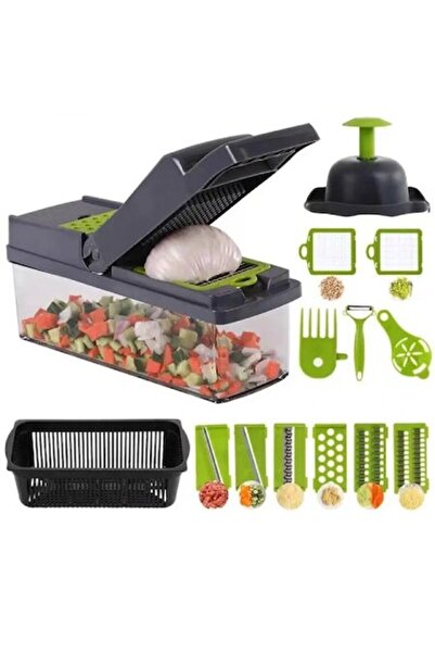 esimplu Răzătoare multifuncțională 14 în 1, eSimplu, manuală, pentru fructe, legume, brânză, oțel inoxidabil negru