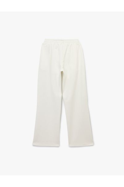 Koton Cotton Ribbed Printed Wide Leg Sweatpants with Elastic Waist