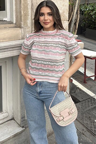 NEW LAVİVA Ecru Women's Knitwear Blouse - Short Sleeve, Anti-Sweat, Loose Fit