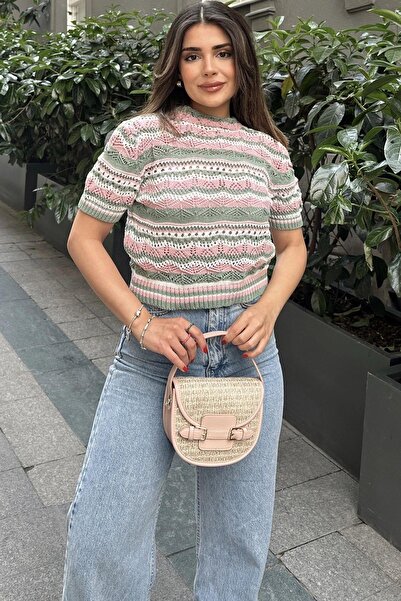 NEW LAVİVA Πράσινη Γυναικεία Πλεκτή Μπλούζα - Κοντό μανίκι, Αντι-ιδρώτα, Φαρδ...