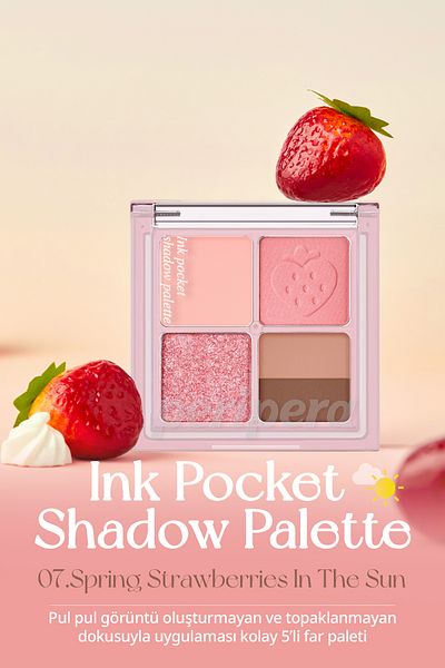 PERIPERA 5-Piece Eyeshadow Palette in Matte and Glitter Shades Ink Pocket Shadow Palette (07 Spring Strawberries)