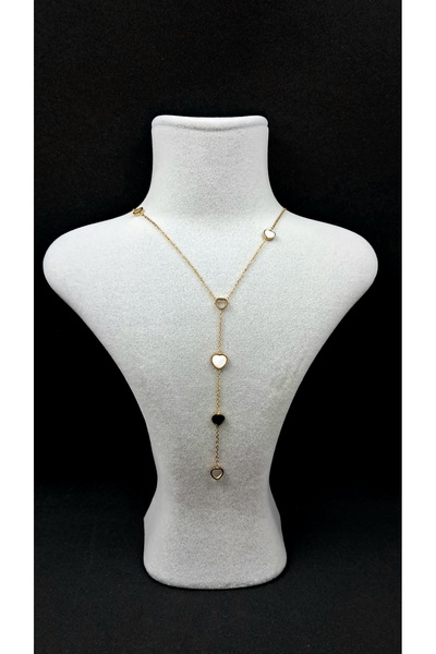 Zarafet Takı قلادة من الفولاذ على شكل قلوب مجوفة وصدفية بتصميم Y ذهبي مقاس 45...