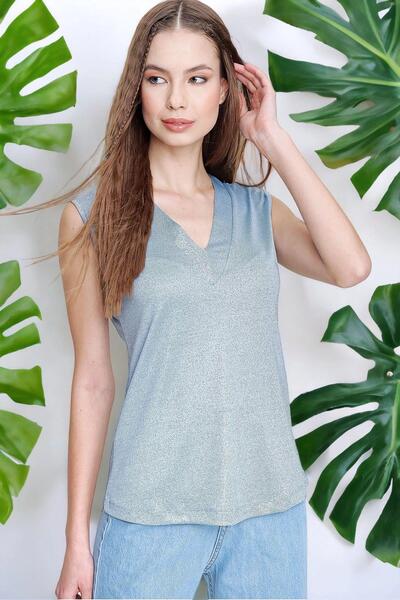 NEW LAVİVA Γυναικεία μπλούζα με μαλακή μαλακή υφή με μηδενικό μανίκι V λαιμόκοψη - ίσια κοπή και φορέστε