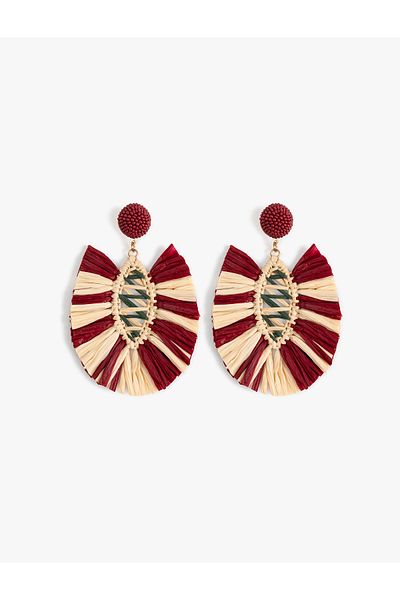 Koton Large Size Straw Earrings with Bead Detail - X Melis Ağazat