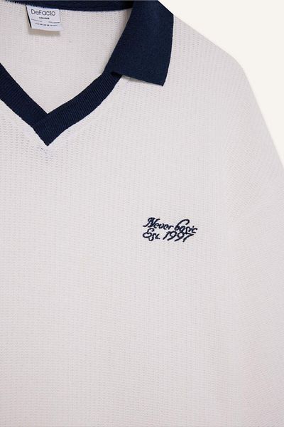 DeFacto Boxy Fit Polo Neck Printed Short Sleeve T-Shirt F8352Ax25Au