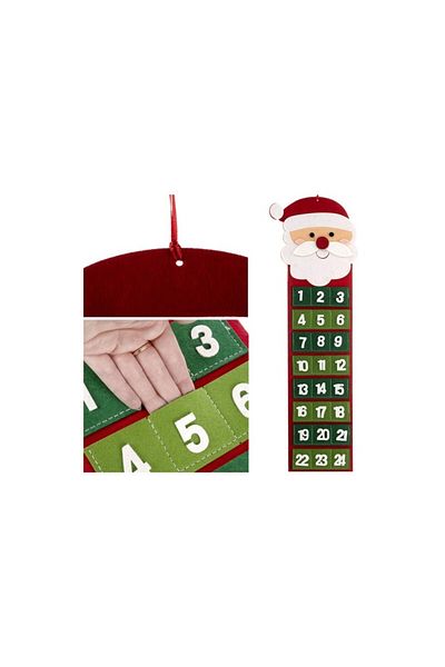 Ruhhy Material pentru calendar de Advent, 24 de buzunare, reutilizabil, șnur de strângere, 67,5x20 cm