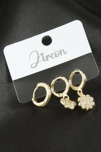 ZERO LAND 3 Pieces Butterfly Clover Zircon Stone Earrings