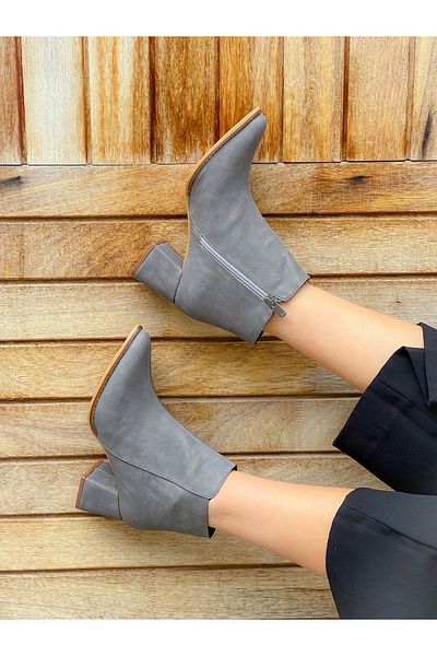 BERFONA Barnis Gray Leather 5 cm Heel Boots Botti̇e