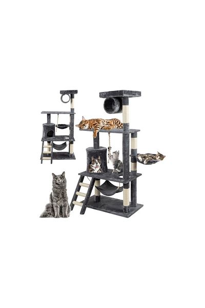 Purlov Cat play set, 5 levels, toy included, 145x95x64cm, gray/beige