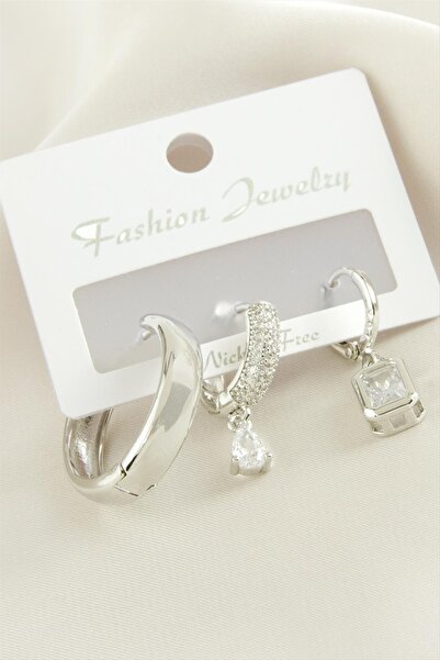 ZERO LAND Hn-Shop 3 Pieces Baguette Zircon Stone Earrings-Yellow
