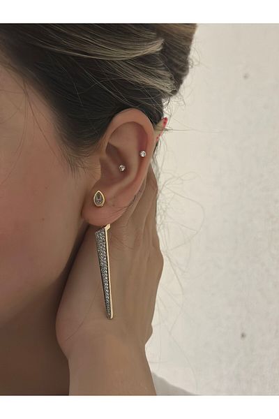 MyladyAccessoriess Drop Detail and Zircon Stone Long Earrings (Steel)