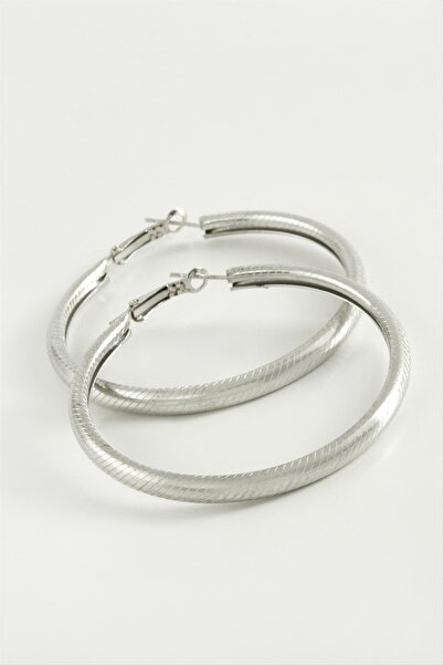 ZERO LAND Hn-Shop Striped Tube Hoop Earrings 5.5 Cm-Silver Color