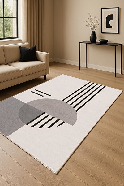 df home Salon Halısı Geometrik İskandinav Eskitmeli Dijital Baskı Yıkanabilir Kaymaz Taban 9077