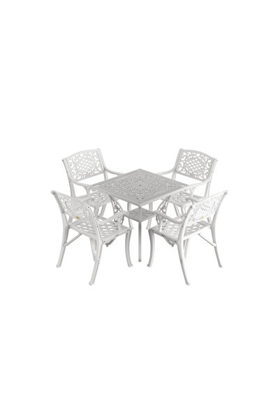 HubRom HubRom Garden Furniture Set, 1xSquare Table (75x75x72), 4xCUNDA Chair (43x42x50x91) White