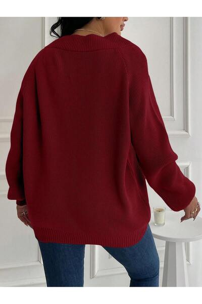 MARLİNG V-Neck Cotton Plus Size Sweater